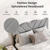 Modern Platform Bed Frame With Upholstered Headboard & Wooden Slats - No Box Spring Needed, Easy Assembly, Grey
