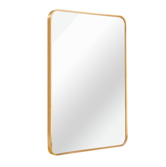 24x32 Inch Gold Metal Framed Rectangular Bathrrom Mirror For Wall.