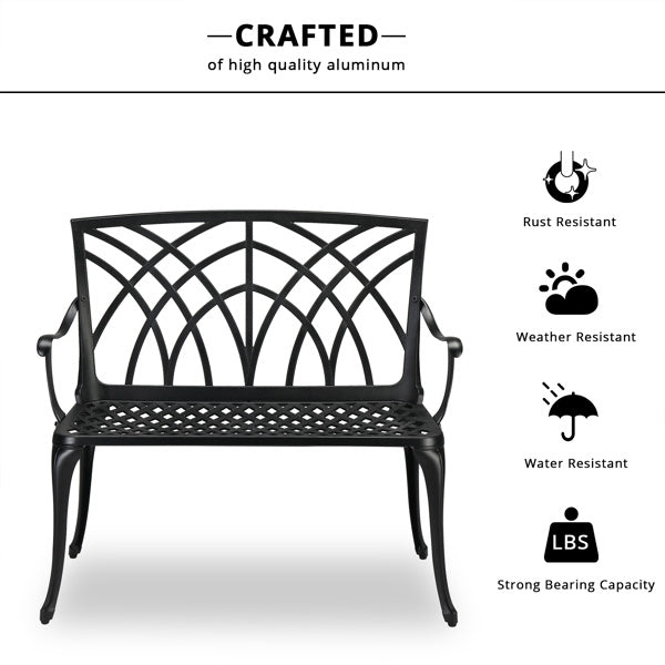 38 Inch Orchid Backrest Black Aluminum Bench
