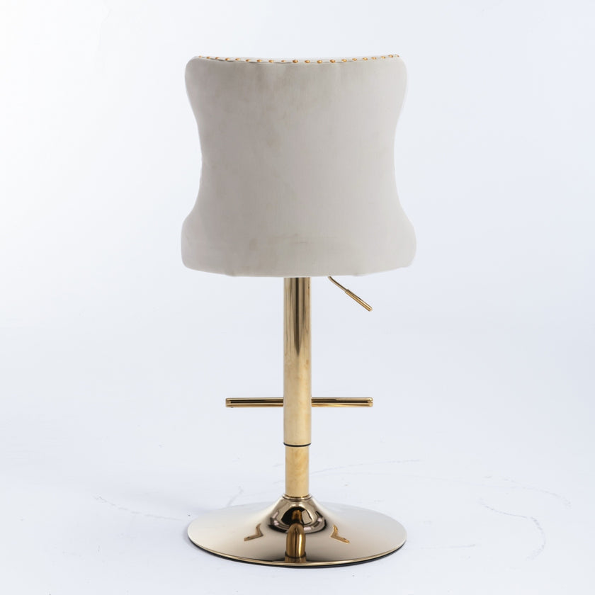A&A Furniture,Golden Swivel Velvet Barstools Adjusatble Seat Height From 25-33 Inch