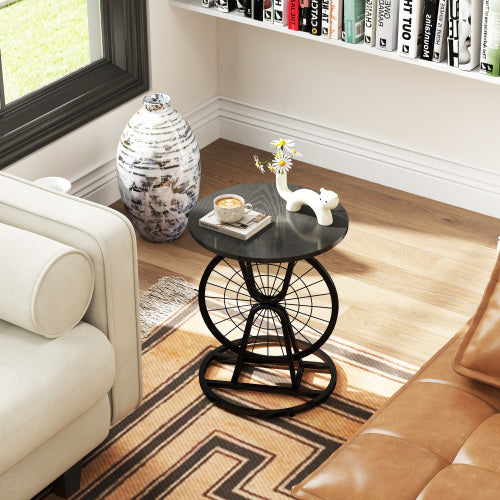 2 Piece Vintage Industrial Wheel Design Side Table
