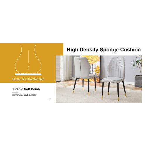 4 Light Gray Modern Dining Chairs With Stylish PU Patterned Backrest And Black Metal Legs For A Comfortable Home Experience In The Kitchen, Bedroom And Office.
