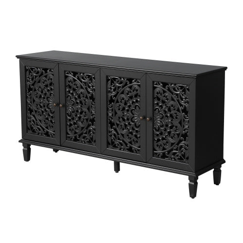60 Antique Buffet Cabinet With Floral Carvings With Solid Wood Legs&Antique Brass Handles&Adjustable Shelves, TV Stand For 65'' TV, Sideboard For Living Room,Dining Room