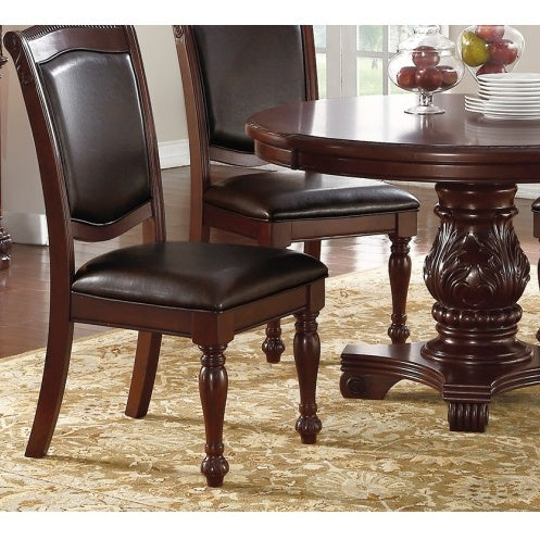 Gorgeous Formal Set Of 2 Side Chairs Brown Color Rubberwood Dining Room Furniture Faux Leather Upholstered Seat