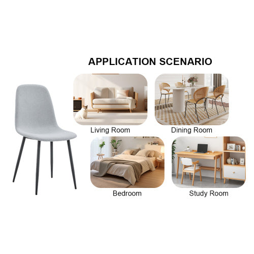 Comfortable Linen-Cotton Dining Chair Set - Six Pieces In Light Gray.Integrated Seat And Backrest,Linen-Cotton Material,Modern Home Matching.