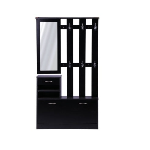 Three In One Combination Model Gate Cabinet With Shoe CabinetHang Shelf Mirror,Black