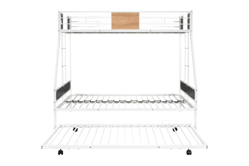 Metal Double Bunk Bed With Rollers Heavy Duty Sturdy Metal Noise Reduction Safety Barrier Wood Trim