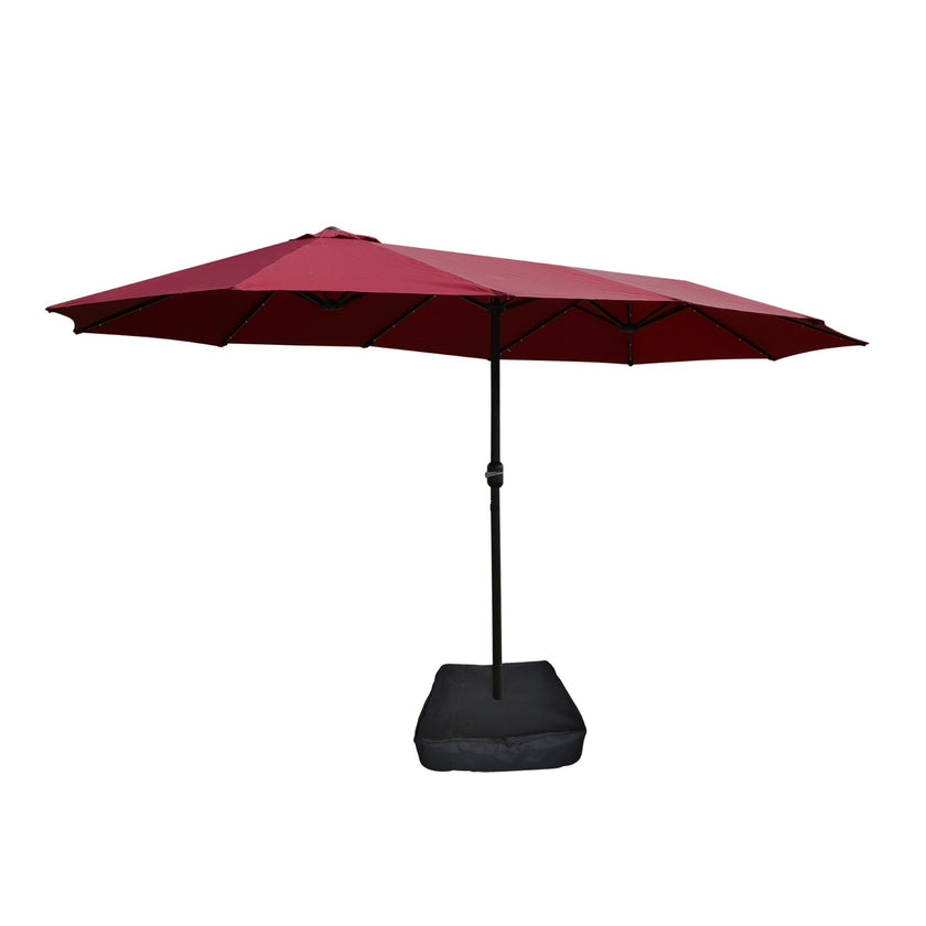 15x9ft Large Double-Sided Rectangular Outdoor Twin Patio Market Umbrella With Light And Base- Red