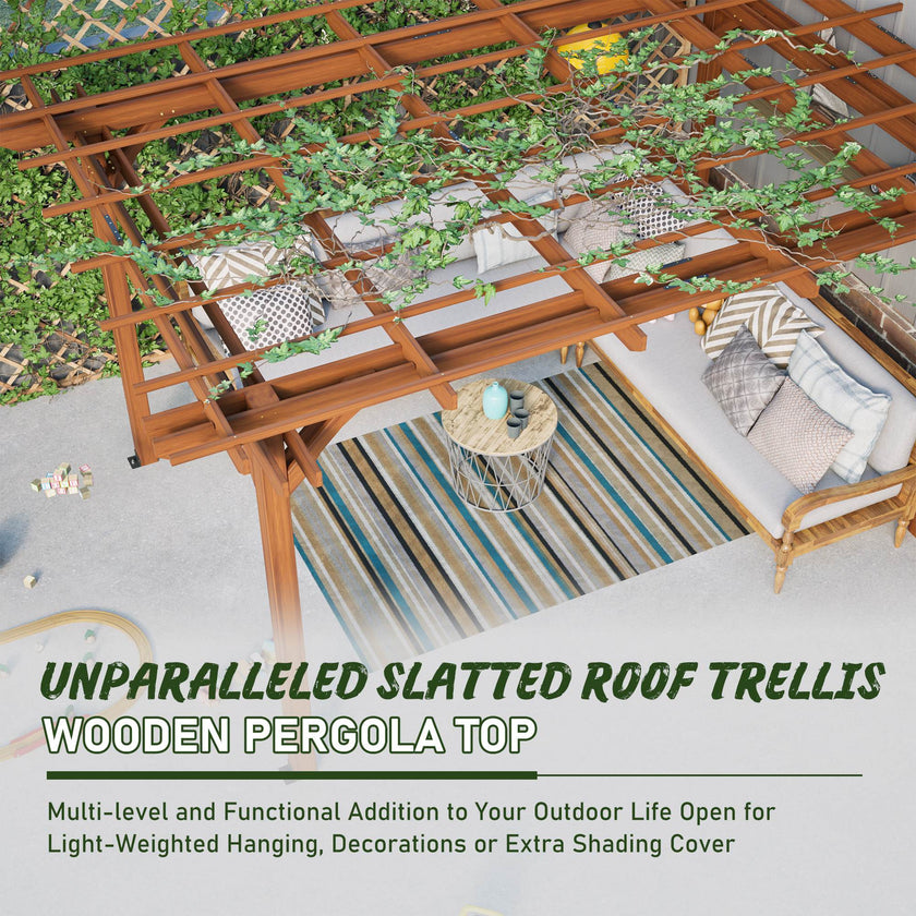 12 X 10 FT Outdoor Wood Pergola, Wooden Grape Pergola For Climbing Plant Support For Garden, Patio, Backyard, Deck, Brown