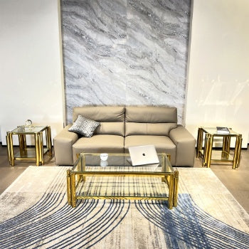 Modern Stainless Steel Coffee Table Set Set Of 3, Double-Layer Clear Tempered Glass Table Top, Coffee Table  Two End Side Table 3-Pieces Sets For Living Room Home Office