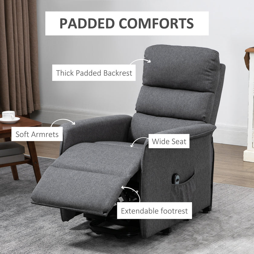 Power Lift Assist Recliner Chair For Elderly, Linen Fabric, Remote Control, Electric Sofa, Gray