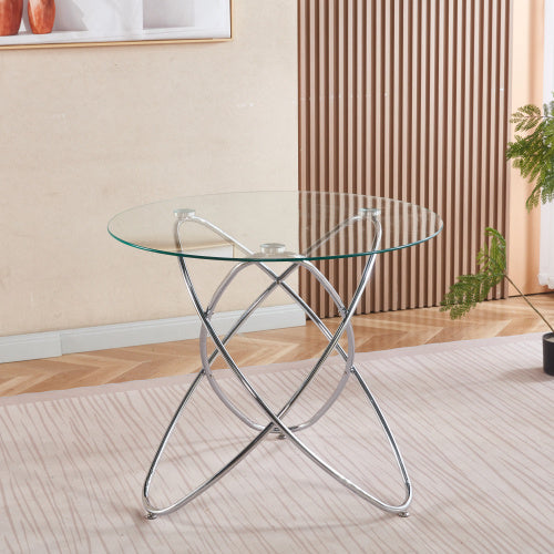Dining Table With Chrome Metal Leg And Tempered Glass,Modern Space Saving Kitchen Table For Living Room,chrome Color Metal Legs