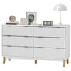 6 Drawer Double Dresser For Bedroom, Fluted Chest Of Drawers With Gold Finger Pulls And 5 Wood Legs, White