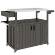 Outdoor Bar Cart With Storage, Stainless Steel Outdoor Bar Table Top, Wheeled HDPE Kitchen Island For Food Prep, Gray