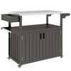 Outdoor Bar Cart With Storage, Stainless Steel Outdoor Bar Table Top, Wheeled HDPE Kitchen Island For Food Prep, Gray