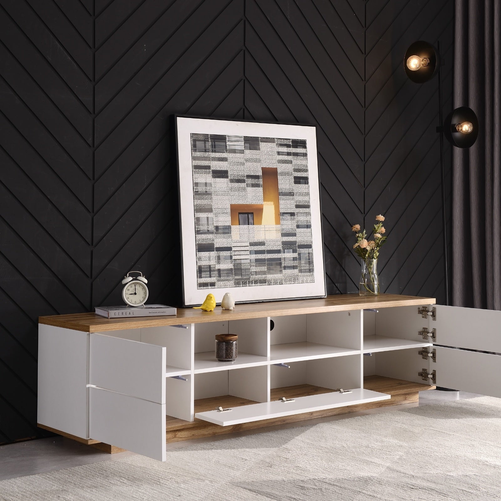 Modern TV Stand For Up To 80'' TVs, Media Console With Multi-Functional Storage