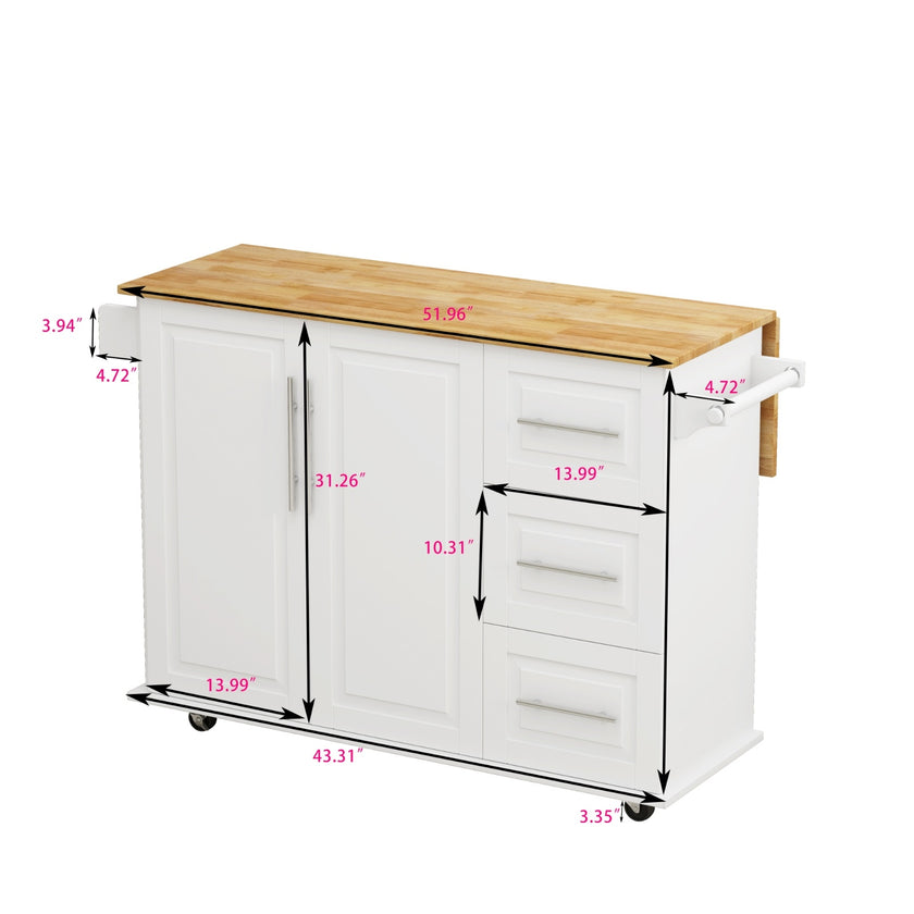Kitchen Island Cart With Cabinet, 3 Drawers, Spice Rack, Towel Rack, 43.31  Wide