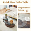 Modern Walnut Grain Double Layer Coffee Table - Versatile Design, Multiple Colors Available.Density Board Sticker,Reinforced Glass,Oval Countertop.