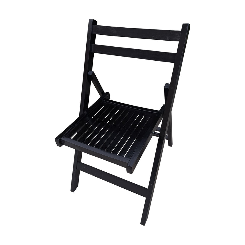 Black Slatted Wood Folding Chair, Set Of 4 - Foldable Event Style