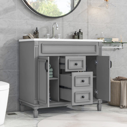 36'' Bathroom Vanity With Top Sink, Modern Bathroom Storage Cabinet With 2 Soft Closing Doors And 2 Drawers, Single Sink Bathroom Vanity