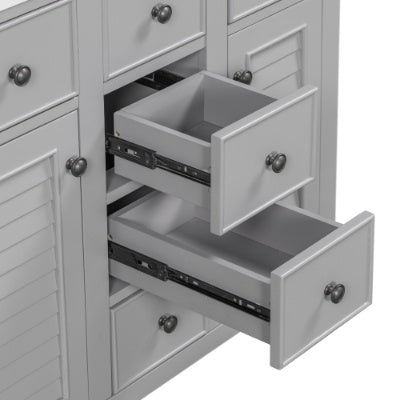36 Bathroom Vanity With Ceramic Basin, Two Cabinets And Five Drawers, Solid Wood Frame, Grey