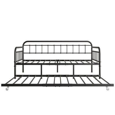 Twin Size Metal Daybed Frame With Trundle, Heavy Duty Steel Slat Support Sofa Bed Platform With Headboard, No Box Spring Needed, Black