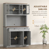 71 Kitchen Pantry Cabinet With Microwave Stand, Kitchen Hutch With 2 Drawers And Adjustable Shelves, Gray
