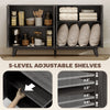 Fluted Sideboard Buffet Cabinet, 55 Coffee Bar Cabinet With 4 Doors, 2 Adjustable Shelves, 5 Wood Legs, Dark Gray