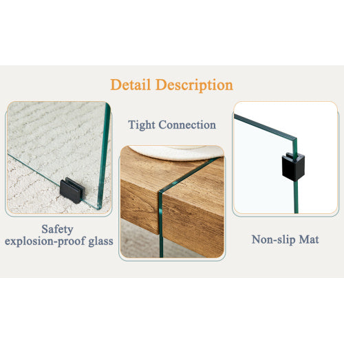 43.x23.6 Wood Colored Texture Sticker MDF Coffee Table With Tempered Glass Legs.Suitable For Living Room.It Can Be Used Not Only As A Coffee Table But Also As A Side Table Or Display Stand.