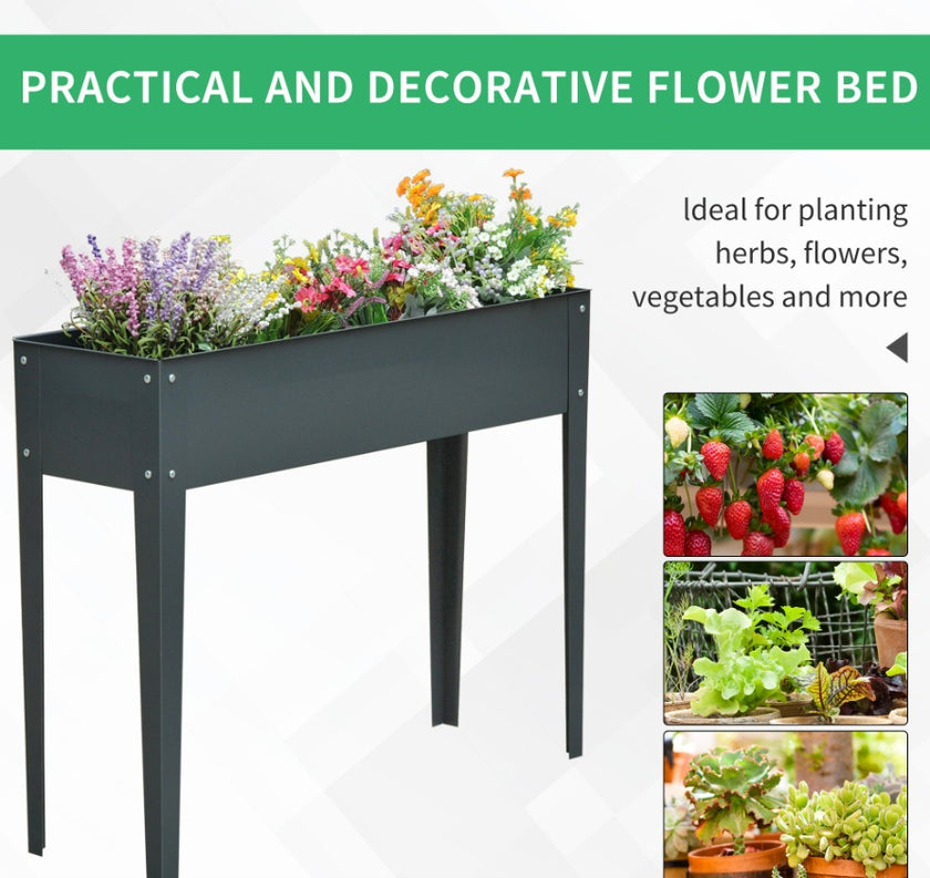 Metal Raised Garden Bed Planter Box 40 X 12 X 32 Dark Grey Durable Outdoor Gardening Solution