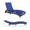 Patio Wicker Chaise Lounge Chair, Outdoor PE Rattan Sun Lounger With Adjustable Backrest And 2 Wheels, Dark Blue