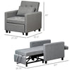 Convertible Chair Bed Grey Sofa Bed Multi-Functional Sleeper Ottoman Recliner Adjustable Backrest
