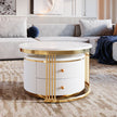 Modern 2-piece White Circular Nested Coffee Table With Drawers, 27.6 Inches