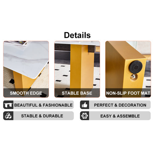 Modern Minimalist Tempered Glass With Sticker Desktop Coffee Table And Dining Table, Paired With Golden MDF Decorative Columns. Computer Desk. Game Table. CT-1546