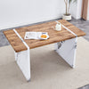 Natural Wood Grain MDF Dining Table   55x31.5 Stable Design.Suitable For Various Modern Home Decor Styles.Splicing Structure Design,Wood Textured Desktop,White Marble Patterned Table Legs