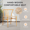 4PCS Weave Dining Chair, Mid-Century Modern Metal Rattan Chair For Kitchen Dining Living Room, Wood Color