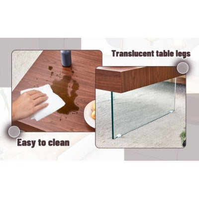 Natural Style Square MDF Coffee Table - 31.5x31.5 With Tempered Glass Legs.Density Board Sticker,Reinforced Glass