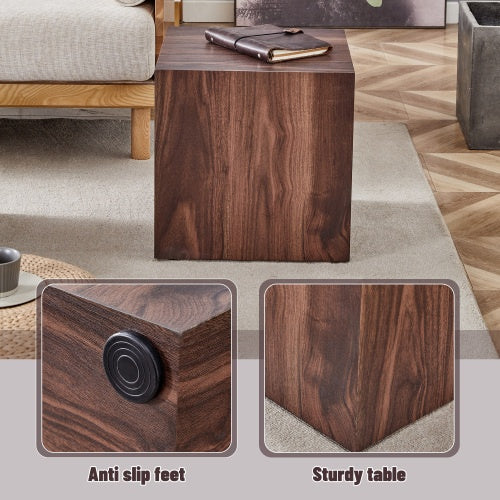 16x16x16 Inch Walnut Wood Grain MDF Coffee Table - Luxurious Design, Perfect Living Room Accent.Cube Fashion Texture Design Coffee Table, Suitable For Various Situations And Scenes