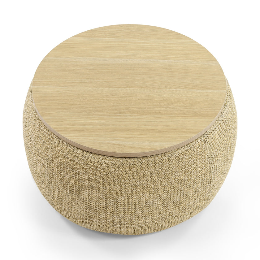 2-in-1 Round Storage Ottoman  End Table, Natural 25.5x25.5x14.5