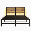 Full Size Metal Bed Frame With Wooden Headboard, RGB Lights, Charger, Storage Shelf, Noise-Free, No Box Spring Needed,Rustic Brown