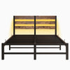 Full Size Metal Bed Frame With Wooden Headboard, RGB Lights, Charger, Storage Shelf, Noise-Free, No Box Spring Needed,Rustic Brown