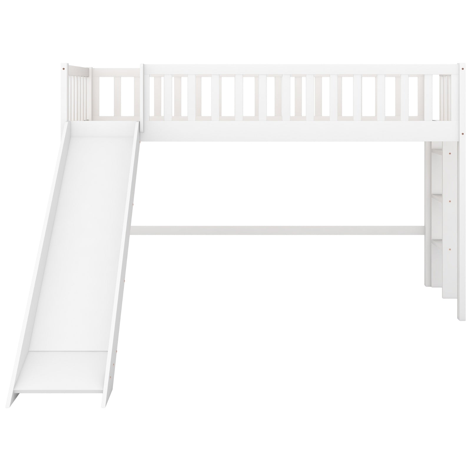 Twin Size Low Loft Bed With Ladder And Slide,White