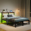 Full Size Metal Bed Frame With Wooden Headboard, RGB Lights, Charger, Storage Shelf, Noise-Free, No Box Spring Needed,Rustic Brown