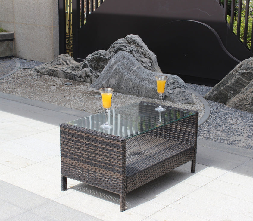 Outdoor Patio Furniture Coffee Table With Clear Tempered Glass