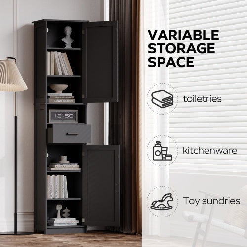 69 H Tall Bathroom Storage Cabinet With 2 Barn Doors And 1 Drawer, Narrow Storage Unit, Adjustable Shelves,Floor Cabinet For Bathroom, Living Room, Entryway,Kitchen,Black