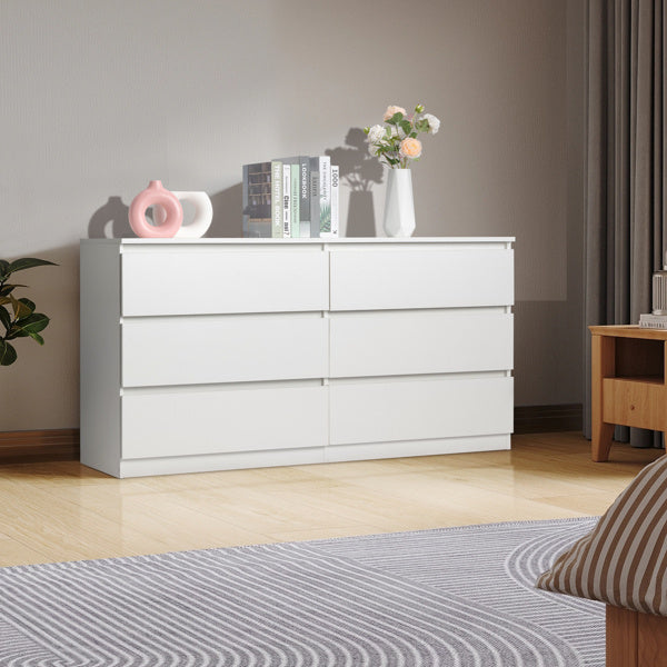 6 Drawer Double Dresser For Bedroom, Wide Storage Cabinet For Living Room Home Entryway, White