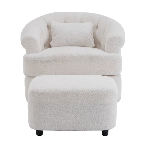 Swivel Chair With Ottoman, Modern Luxury Velvet Swivel Accent Chair, Comfy Round Armchair, Single Sofa Armchair With Lounge Seat For Bedroom Office Reading Spaces,Set Of 1,Off White