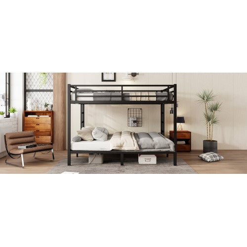 Metal California King Over California King Bunk Bed For Teens And Adults,Space-Saving Noise Reduced No Box Spring Needed, Black