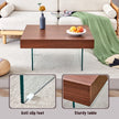 Walnut Colored Square MDF Coffee Table  31.5x31.5 With Tempered Glass Legs.Density Board Sticker,Reinforced Glass Legs.Walnut Colored Texture Sticker
