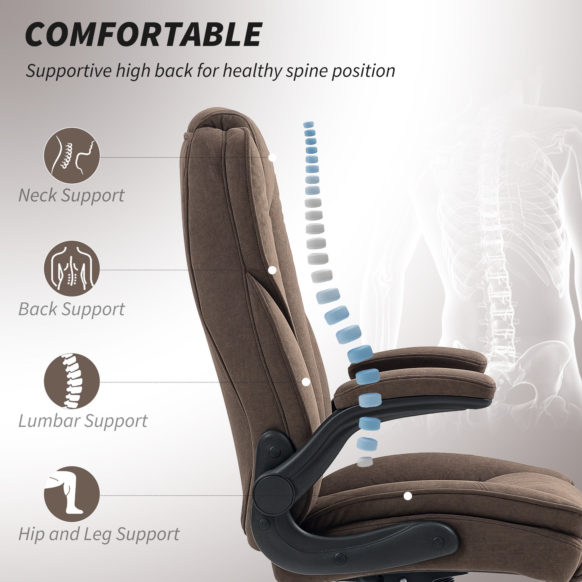 Executive Office Chair, Desk Chair With Flip-up Armrest, Diamond Fabric Computer Chair For Home Office, Dark Brown